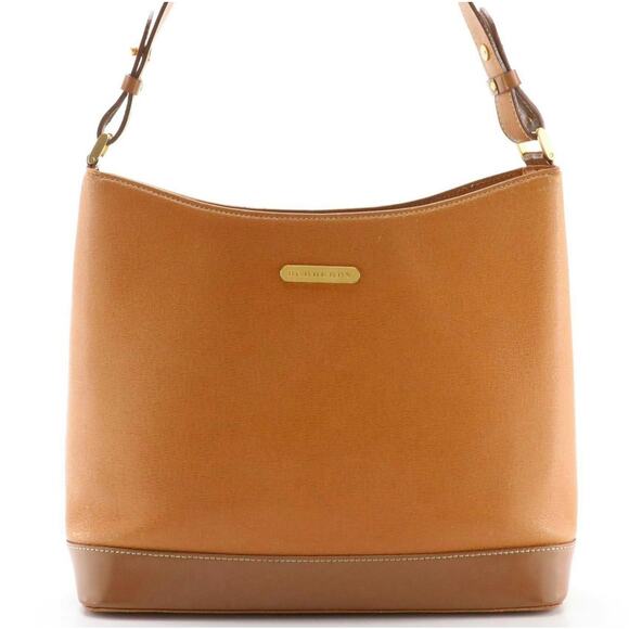 Burberry Brown Textured Leather Shoulder Bag Gold Hardware Logo Lining Authentic - Picture 1 of 10